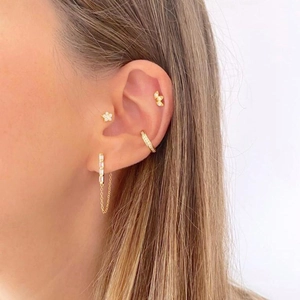 Elegant s925 silver needle gold tassel earrings set with cubic zirconia for women