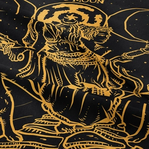 Bohemian moon tarot tapestry with gold floral pattern on black twill fabric for wall decor