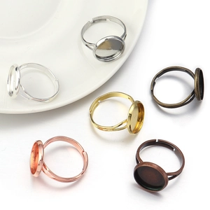 Adjustable DIY ring base trays in multi-color metallic finishes for jewelry making