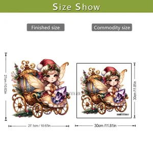 Guide des tailles du sticker fée de Noël affichant les dimensions finales 27,1x27cm