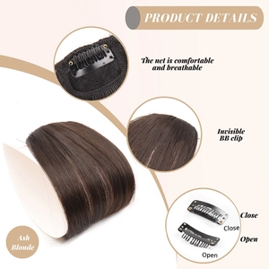 Ash blonde synthetic bangs with invisible BB clips and breathable inner mesh structure