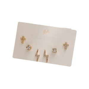 Mini 18K gold plated earring set featuring cross, square zircon and lightning shapes