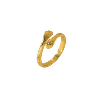 Romantic gold hug open ring featuring unique clasping hands design with brushed texture