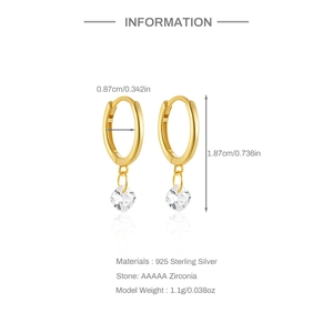 Detail of 925 sterling silver drop earrings with AAAAA zirconia and gold plating