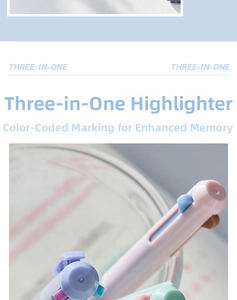 Detailed close-up of a three-in-one multi-color retractable pen in macaron colors