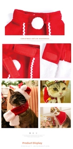 Detail of red plush Christmas pet scarf with white pom-poms and adjustable Velcro closure