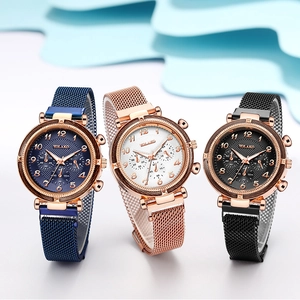 Coffret montre quartz femme avec bracelet milanais magnétique et cadran décoratif à trois yeux