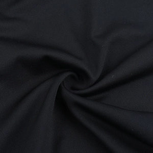 Close-up of black ribbed knit fabric showing soft texture and vertical grain detail
