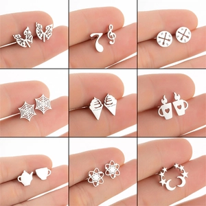 Stainless Steel Stud Earrings Creative Geometric Music Note Star Moon Heart Compass Shape Minimalist Jewelry For Women