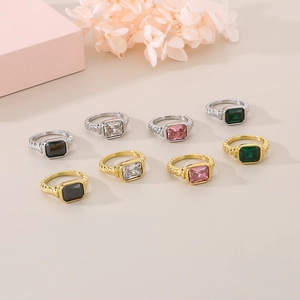 French style twisted rope rings with multi-color rectangular glass stones in gold and silver