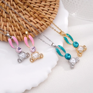 Pink and cyan rabbit pendant necklaces in gold and silver finish for women fashion