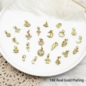 Charms Pendants 18K Gold Plated Copper Cubic Zirconia Micro Pave Star Moon Heart Eye DIY Jewelry Making Accessory