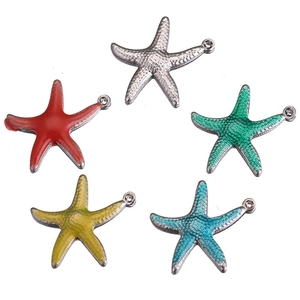 Colorful stainless steel starfish pendants in red, silver, green, yellow and blue hues