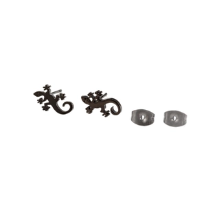Boucles d'oreilles gecko punk pour femme en acier inoxydable noir mat animal