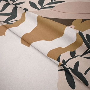 Detail view of Bohemian tapestry showing thick microfiber texture and plant silhouette prints