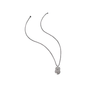 Minimalist silver stainless steel necklace featuring a cute cat pendant on white background