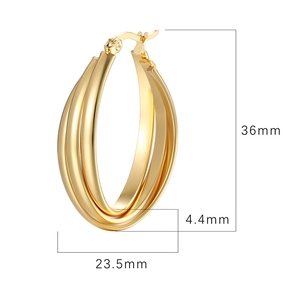 Boucles d'oreilles ovales dorées multicouches avec dimensions 36mm de hauteur