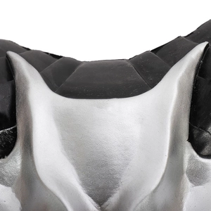 Detailed close-up of metallic texture and silver paint on the 3D Halloween horn mask