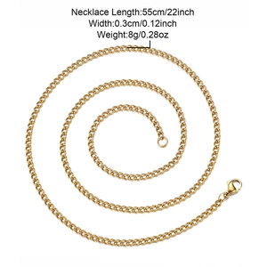 3mm wide 55cm long gold stainless steel curb chain necklace with lobster clasp