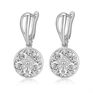 Boucles d'oreilles pendantes argentées avec fleurs en zircons sur pendentifs ronds