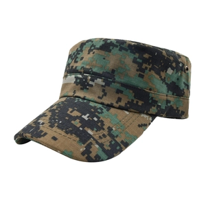 Flat top tactical cadet cap featuring digital jungle camouflage and ripstop canvas texture