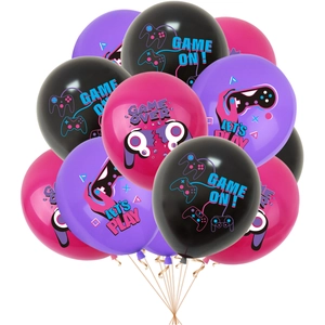 Game controller theme party balloons in black pink and purple with Game On print