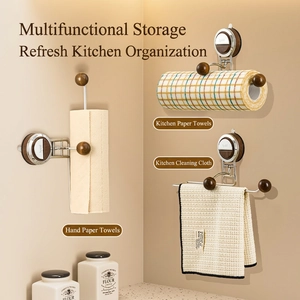 Kitchen Paper Towel Holder Wall Mounted Suction Cup Stainless Steel Wood No Drill Roll Paper Rack For Cabinet
