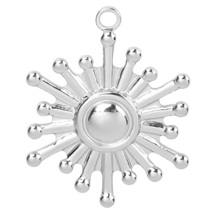 Polished silver stainless steel sunburst pendant with radiant rays and small ball tips