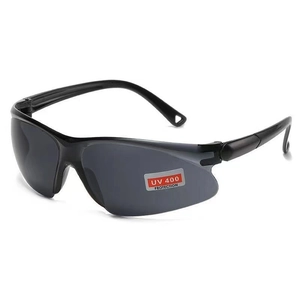 Safety protective sports sunglasses with black frame and UV400 grey lenses for outdoors