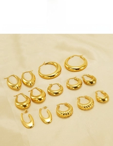 Detailed set of 18K gold plated titanium steel hoop earrings with various hollow designs