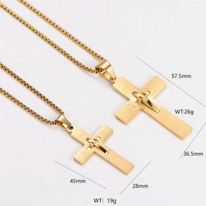 Geometric Engraved Cross Pendant Necklace 304 Stainless Steel 18K Gold Plated Hip Hop Minimalist Fashion Jewelry For Men