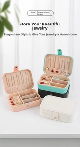 Detail view of portable jewelry boxes showing necklace hooks and ring compartments
