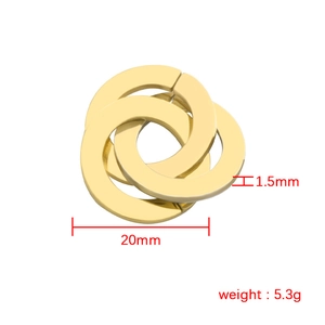 Technical view of 20mm gold triple interlocking rings with thickness and weight specs