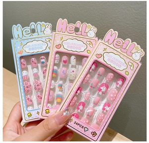 Three packs of 24pcs cartoon press-on nails featuring unicorn and rainbow designs