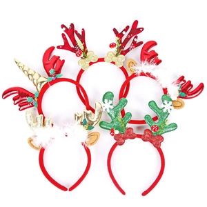 Christmas Headband Antler Hairband With Plastic Non-Woven Fabric Glitter Sequins For Holiday Party Decor Adults Kids