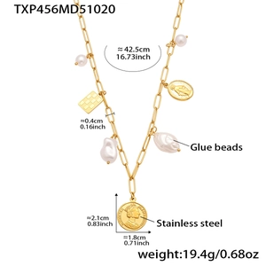 Detailed size specifications for gold paperclip chain necklace with coin pendants