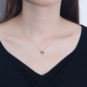 Minimalist S925 silver necklace with green agate pendant on golden chain for women