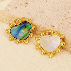 Golden 304 stainless steel heart pendant necklace with natural white and abalone shell