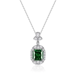 Elegant S925 sterling silver necklace with radiant emerald green pendant and white diamonds