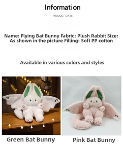 Close-up of Flying Bat Rabbit plush toy showing soft rabbit fur fabric and PP cotton filling