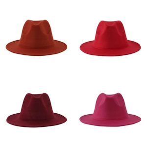 Elegant wide brim wool fedora hat for men and women in four assorted shades of red