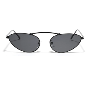 Vintage cat eye sunglasses with black slim metal frame and dark grey polarized lenses