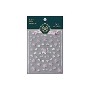 3D embossed flower nail art stickers KX-334 with purple and white floral designs