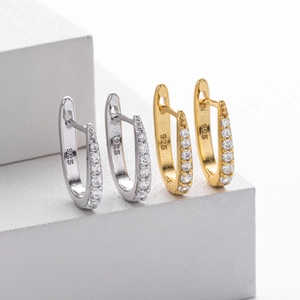 S925 sterling silver hoop earrings with clear zircon stones in gold and silver finish