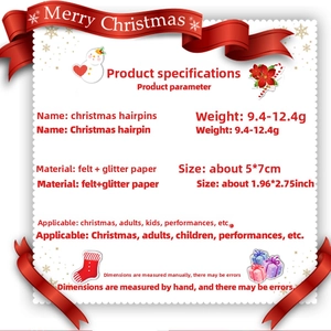 Detailed view of handmade Christmas hairpins with festive felt and glitter patterns