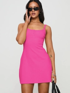Robe caraco sexy en maille côtelée rose pour femme avec coupe ajustée de style Y2K