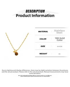 Detail view of 18K gold stainless steel necklace with hexagonal brown stone and star charm