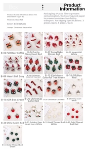 Detail view of various Christmas wool felt ornaments including Santa and reindeer
