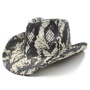 Western cowboy hat with black and white snake print design for sun protection