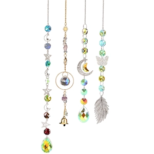 Set of 4 crystal suncatchers with moon and star pendants for garden decoration